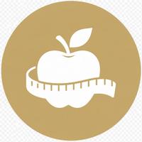Weißer Apfel mit Maßband im goldenen Kreis